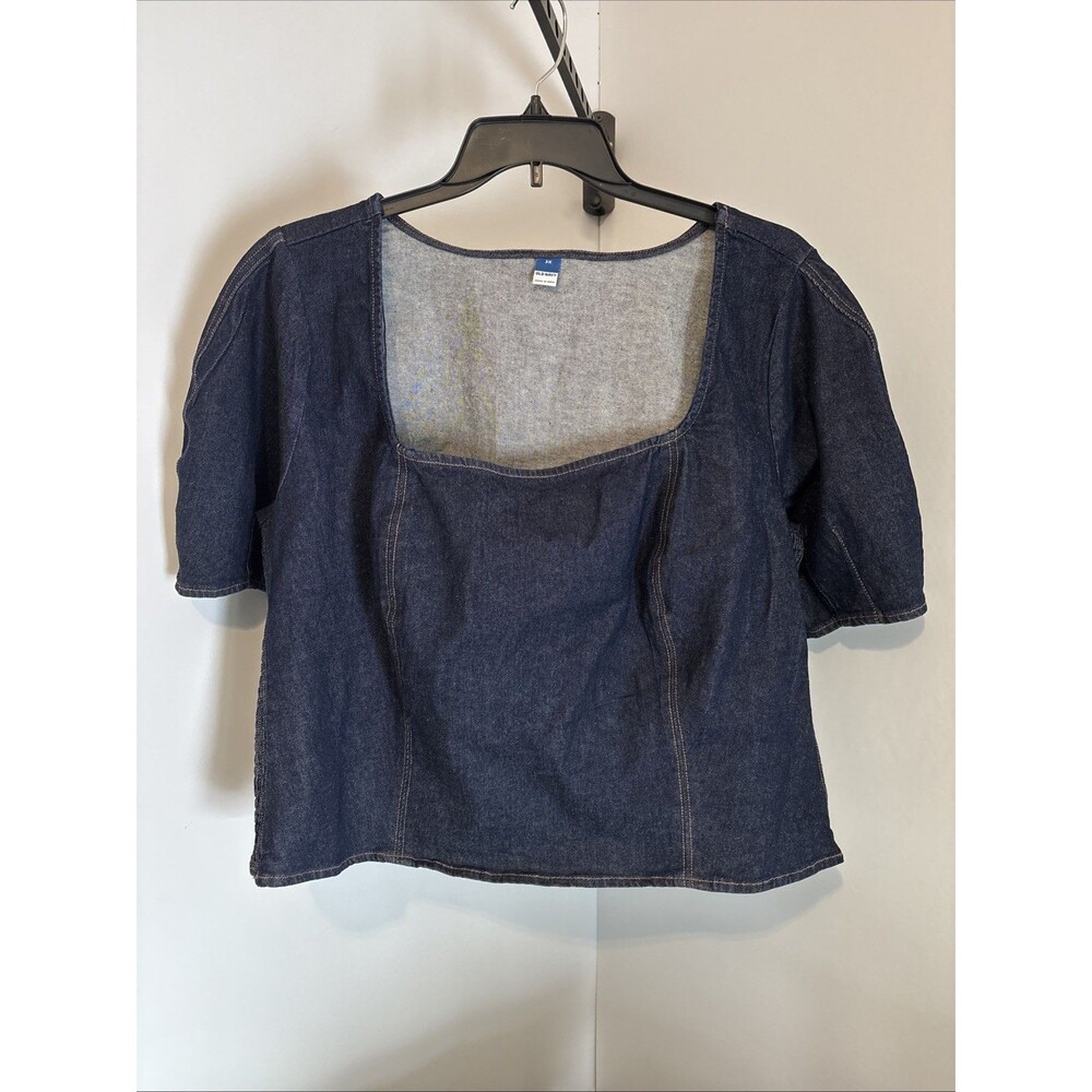 Old Navy Woman Blue Jean Shirt Top 3X S/S Boho Chest 52" Summer Vacation NWT